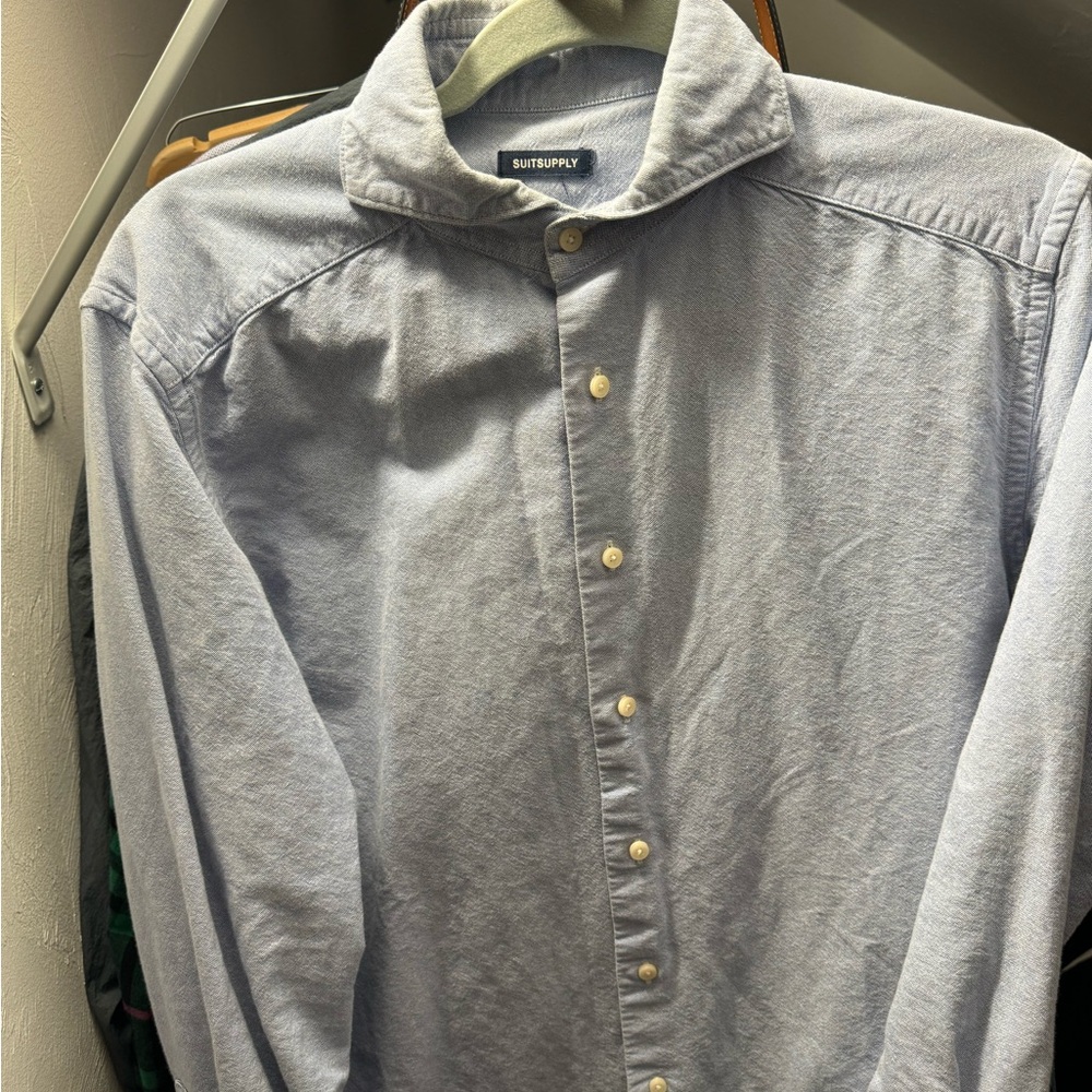 SuitSupply light blue spread collar shirt